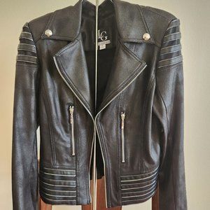 Black faux leather moto jacket